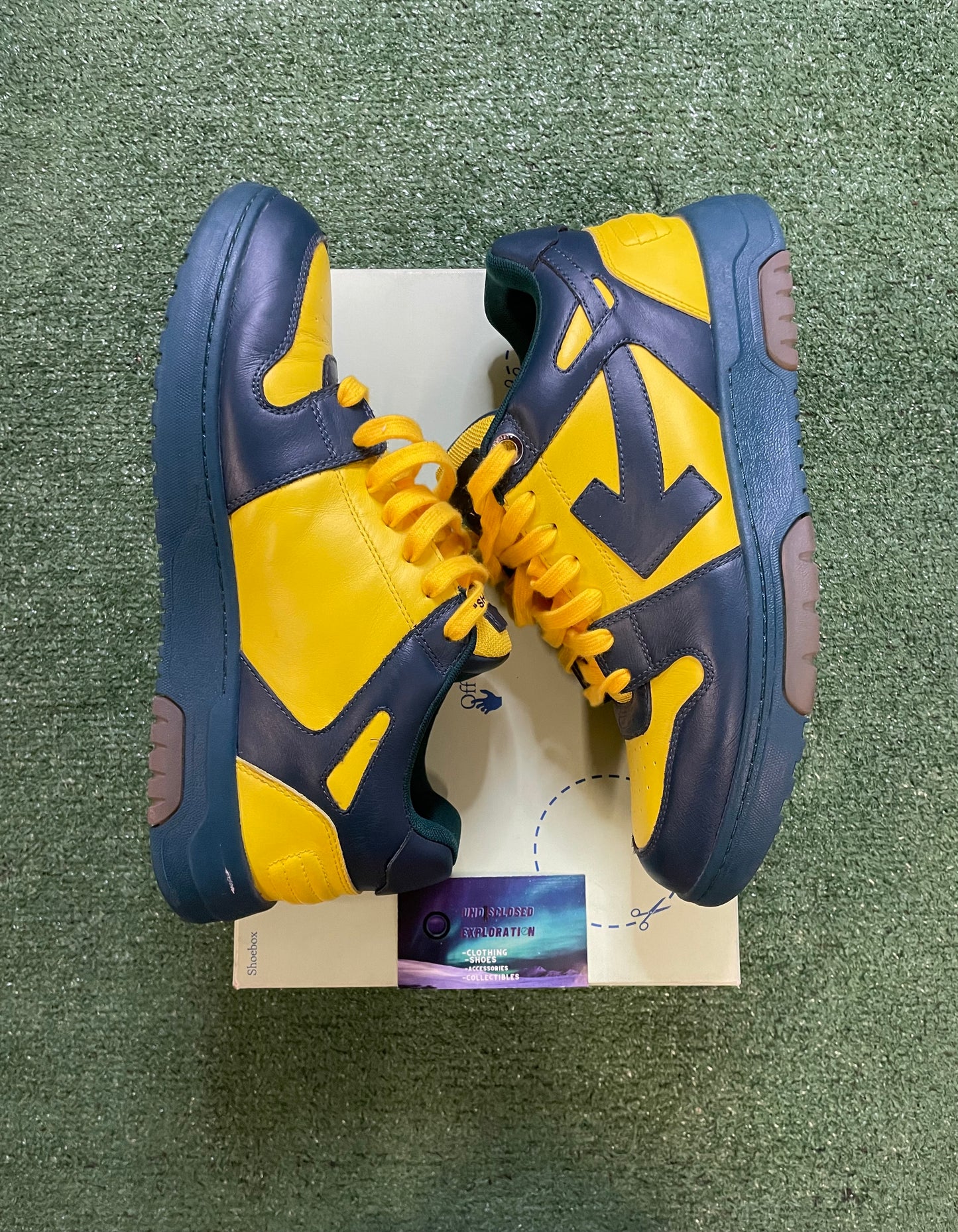 Off white out of office blue and yellow size 10men/11.5women(EU 43)
