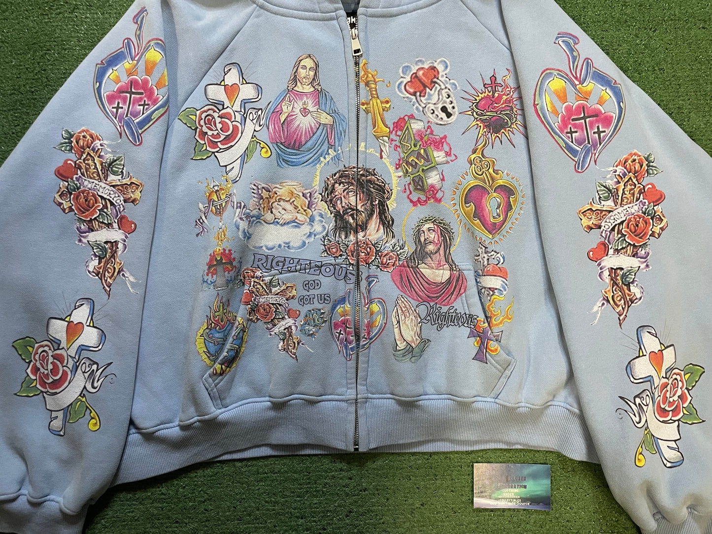 We are Righteous Risen king zip up blue hoodie