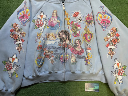 We are Righteous Risen king zip up blue hoodie
