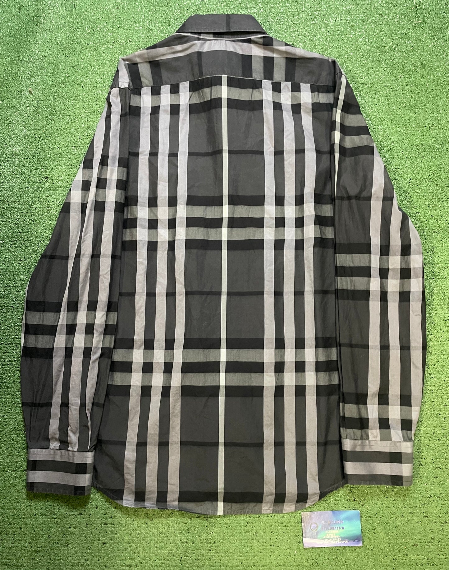Burberry grey check button up shirt
