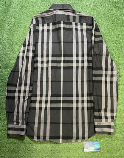 Burberry grey check button up shirt
