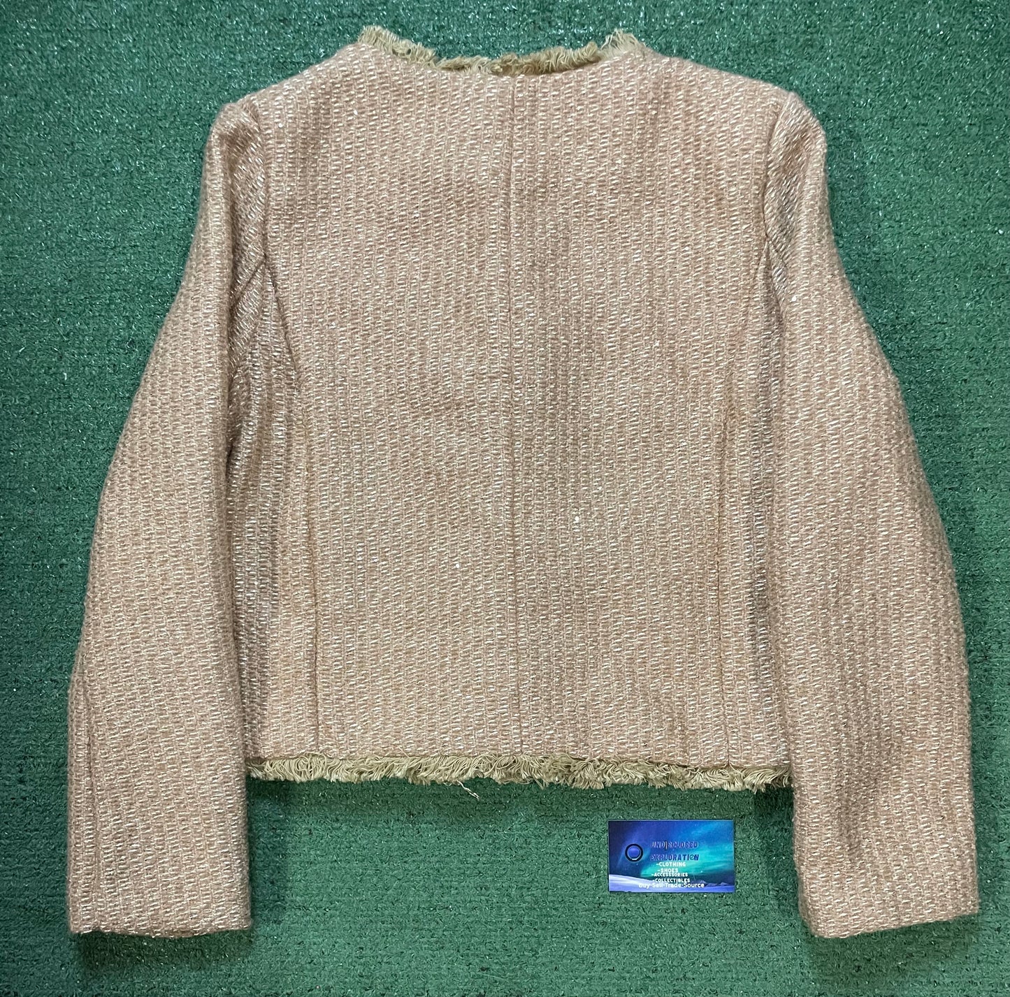 Women tweed beige & gold jacket