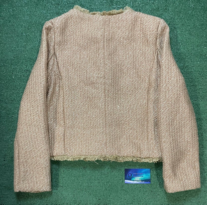 Women tweed beige & gold jacket