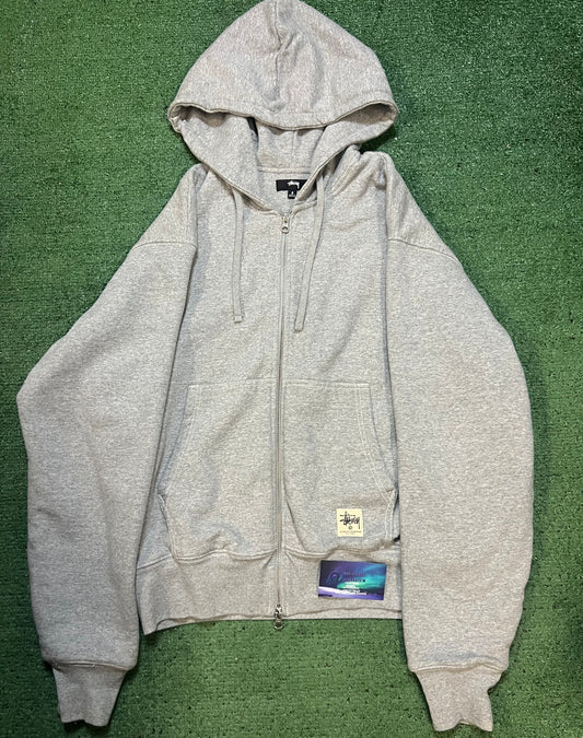Stussy Double Face Label Zip up grey Hoodie