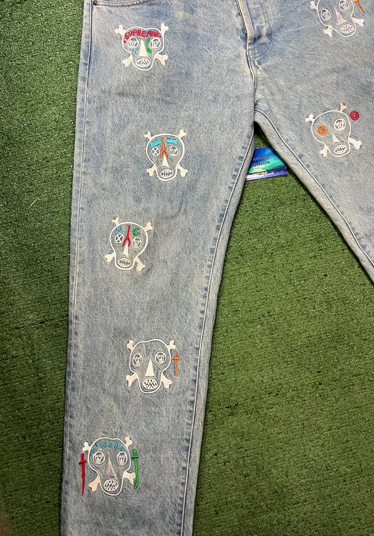 Supreme Clayton Patterson Skulls Embroidered light wash Jeans