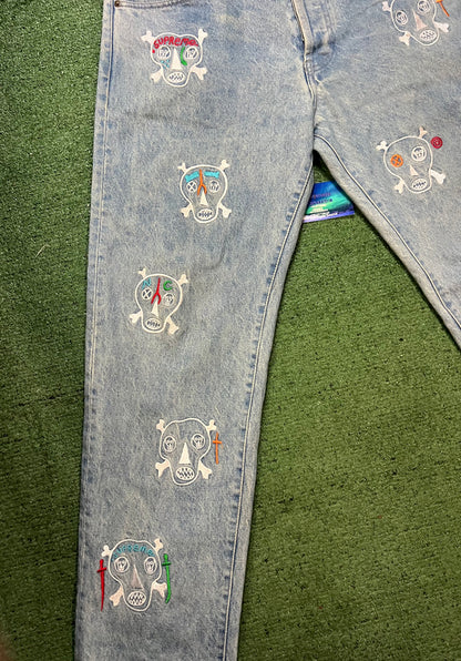 Supreme Clayton Patterson Skulls Embroidered light wash Jeans