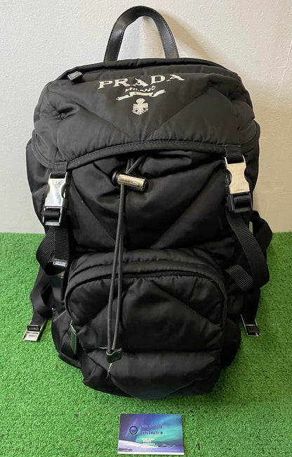 Prada Re-Nylon Padded Backpack With Hood In Black