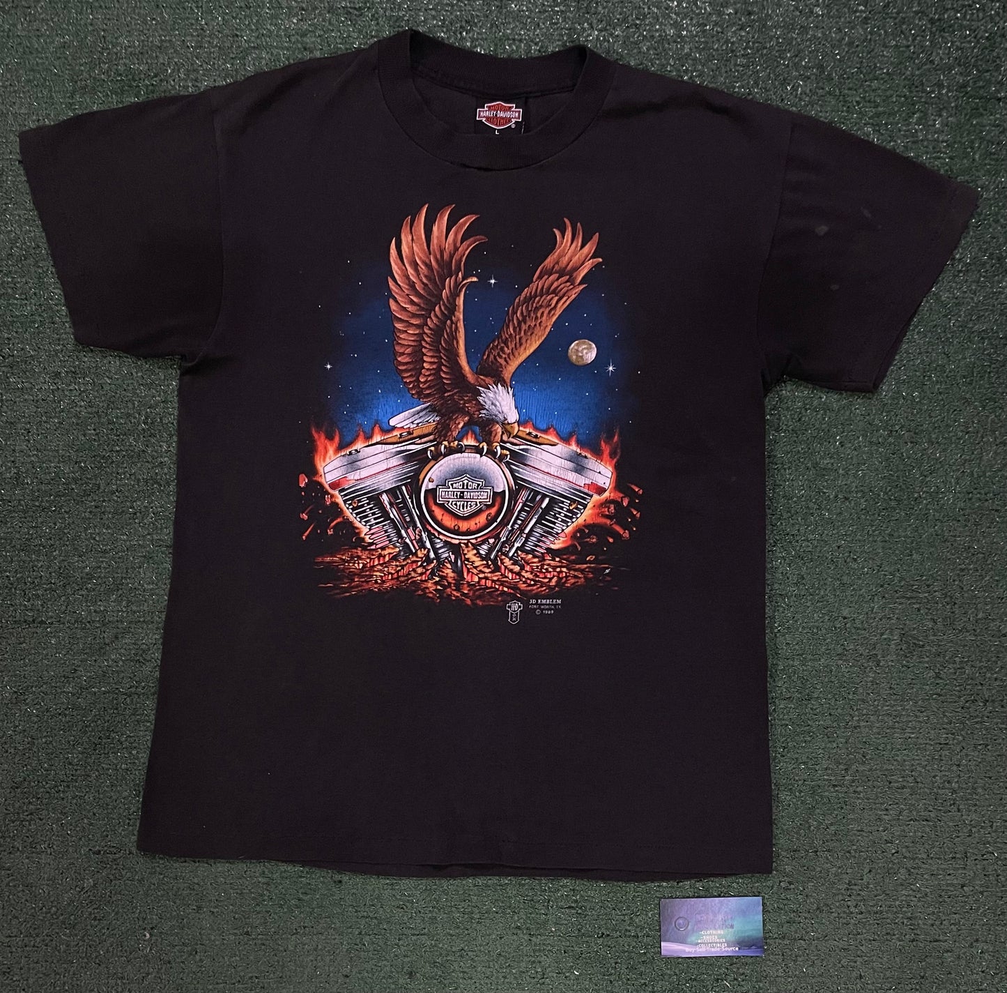 Vintage 1980s Harley Davidson eagle engine 3D emblem tee