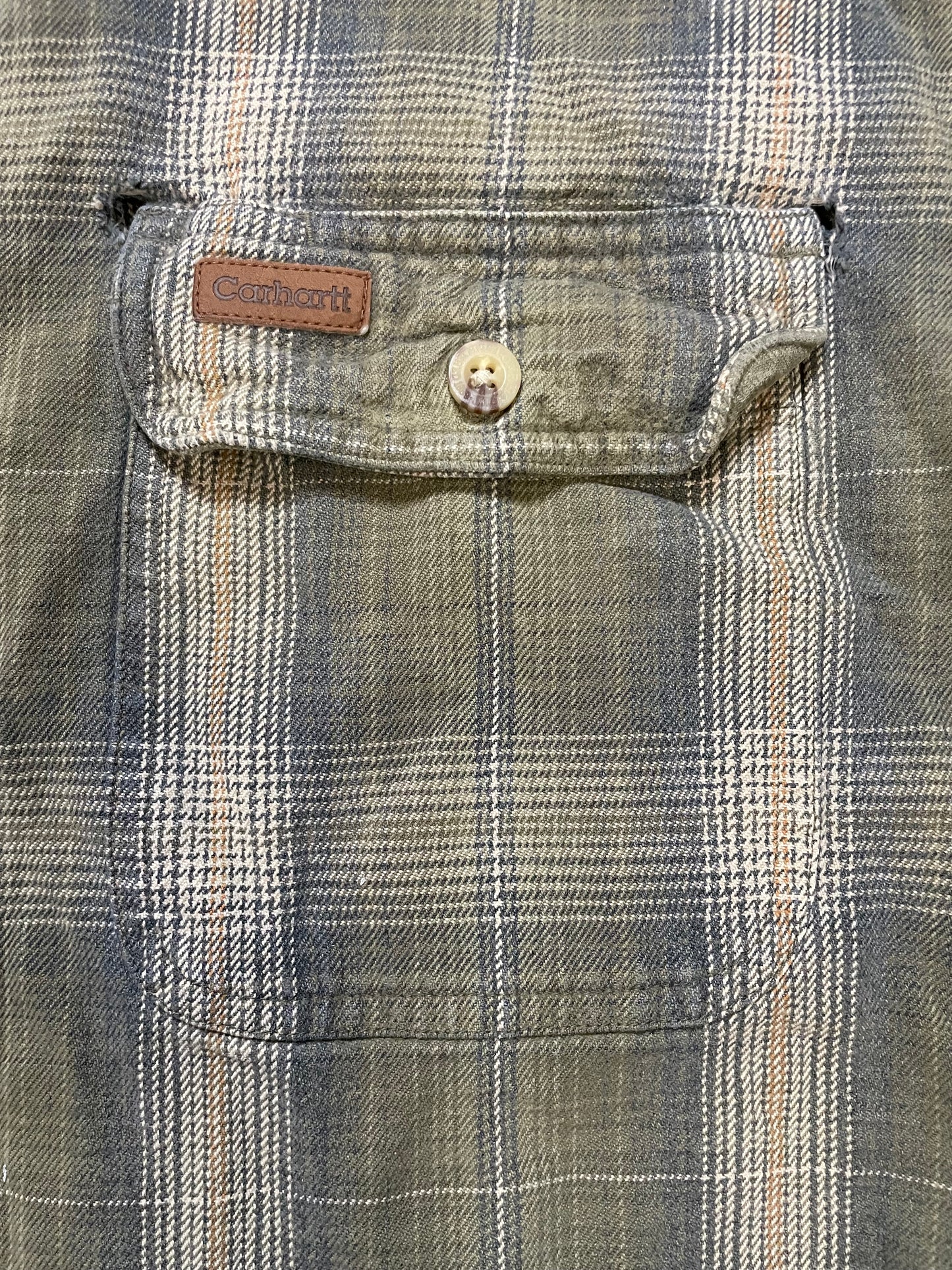 Carhartt distressed green & beige flannel