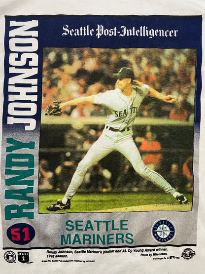 Vintage 1990s Randy Johnson Seattle Mariners newspaper tee