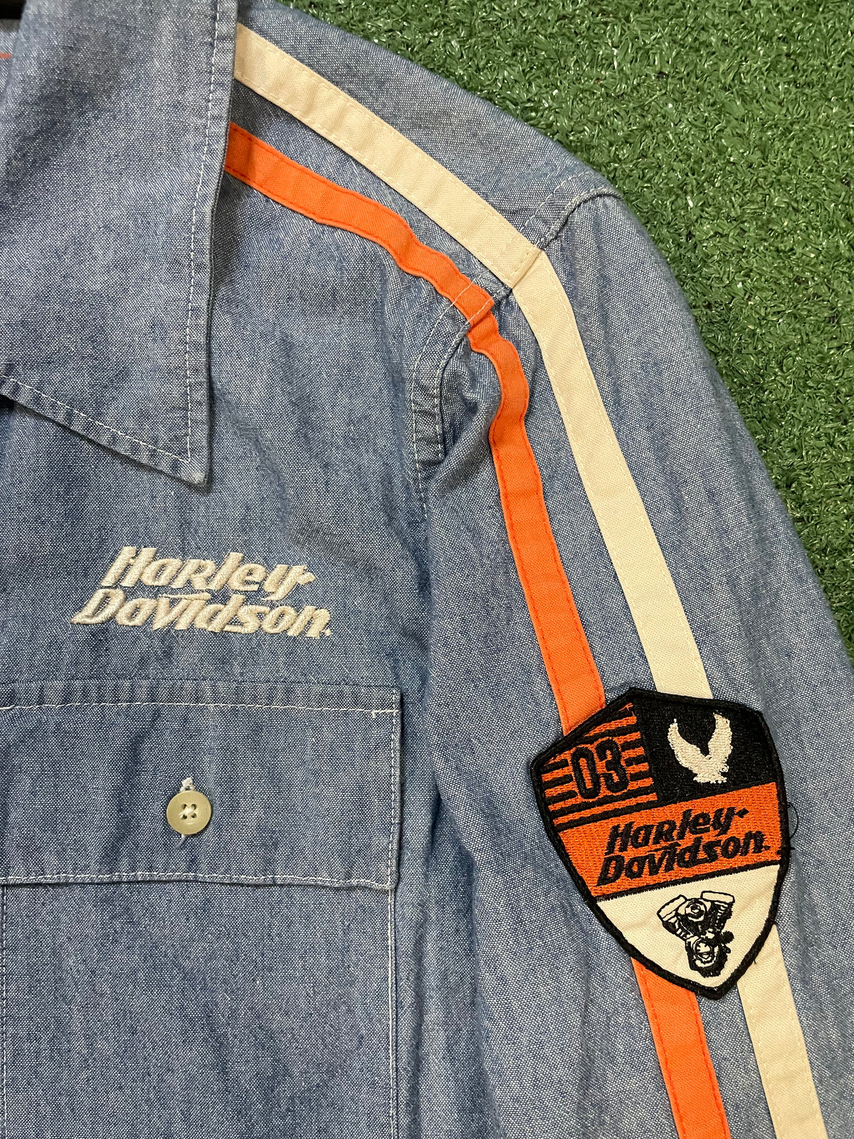 Harley Davidson denim & striped button up