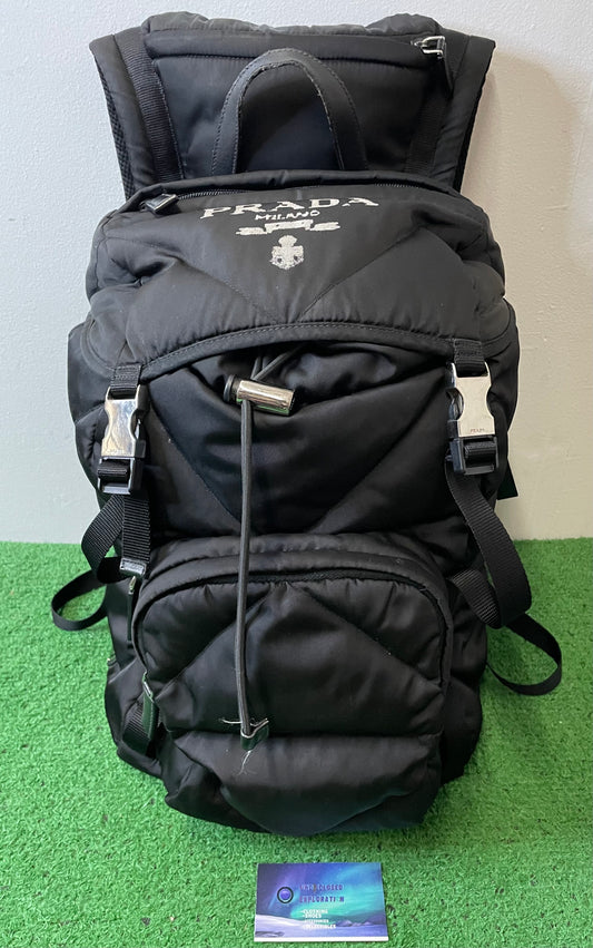 Prada Re-Nylon Padded Backpack With Hood In Black