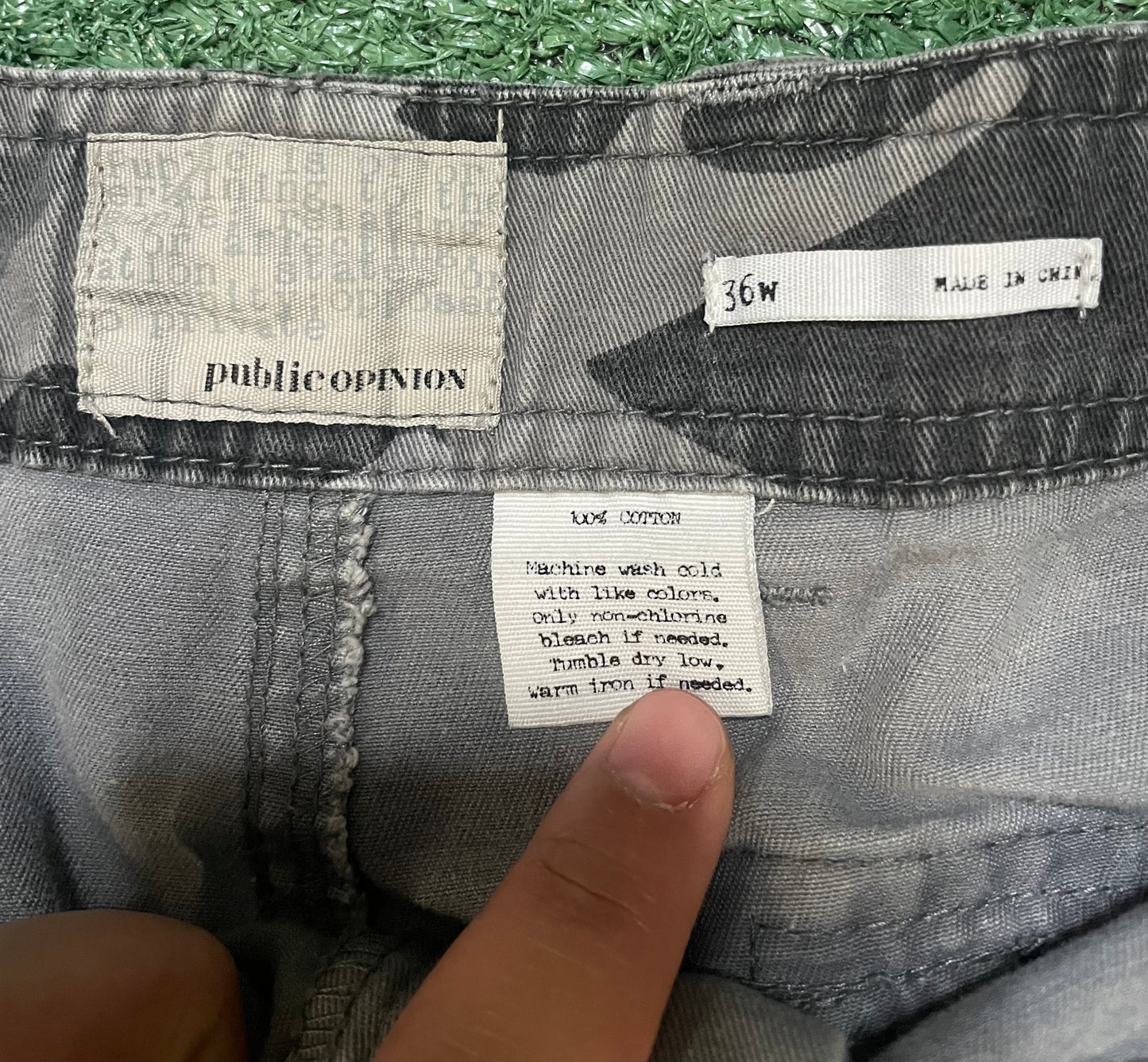 Vintage public opinion grey & black camo shorts