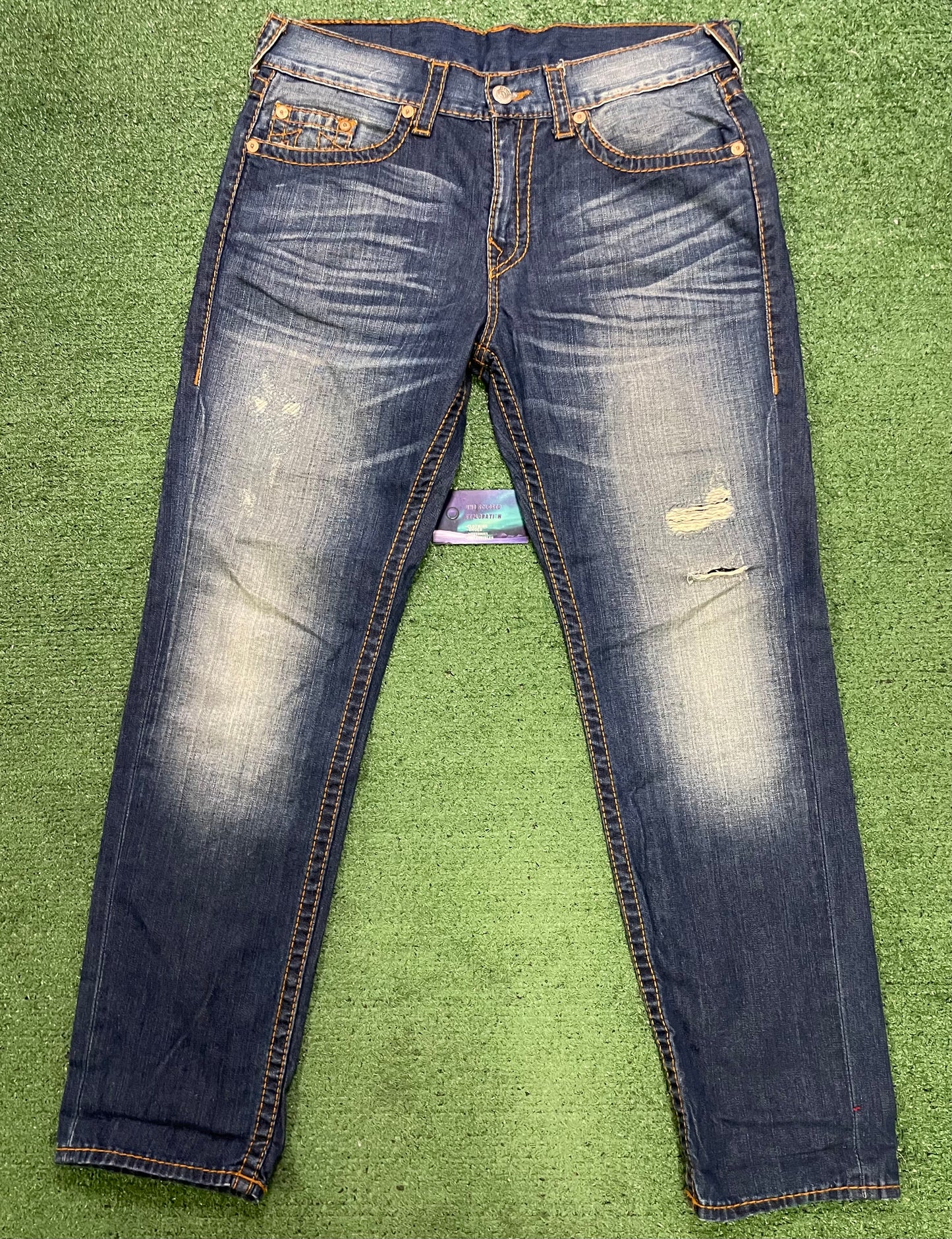 True Religion orange stitch jeans