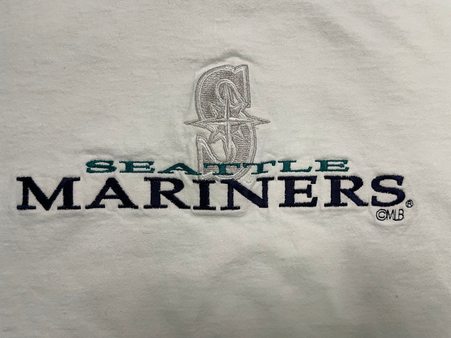 Vintage 1990s Seattle Mariners white embroidered tee