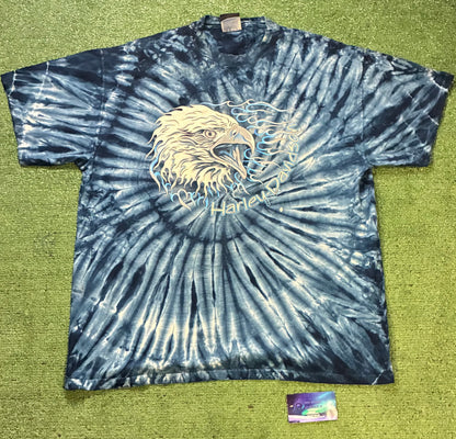 Vintage 1990s Harley Davidson blue and white tie dye tee