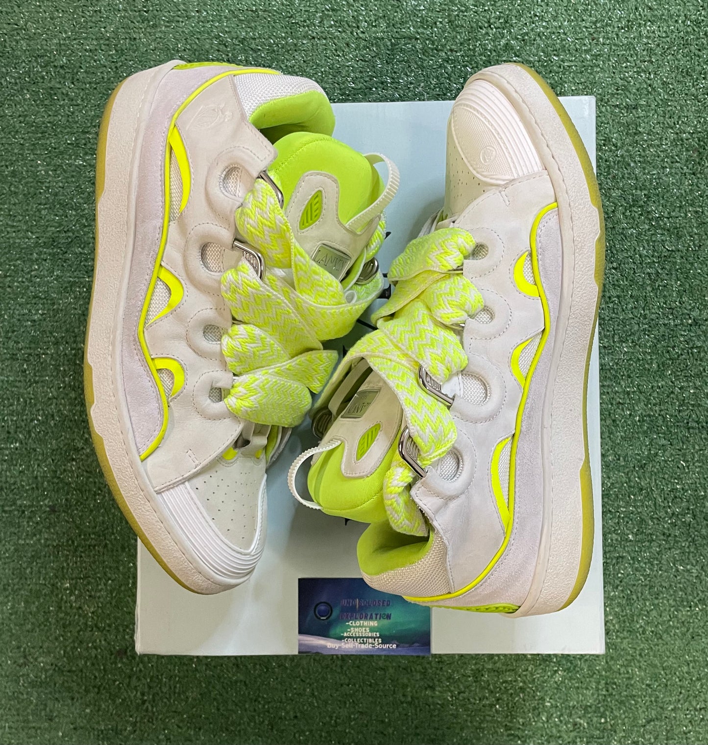 Lanvin curb sneakers white and flou yellow size 13men /14.5women(EU 46)