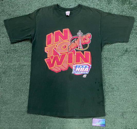Vintage 1990s Seattle Sonics In to win 1996 NBA Playoffs tee
