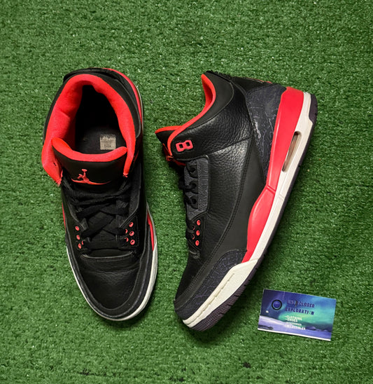 Jordan 3 Crimson 10 Men/11.5 Women “Preowned”