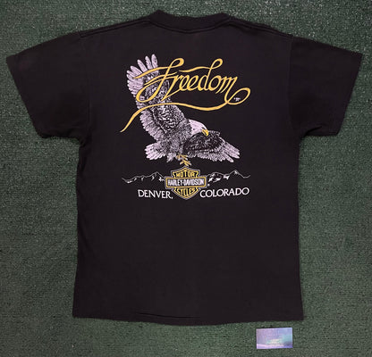 Vintage 1980s Harley Davidson eagle engine 3D emblem tee