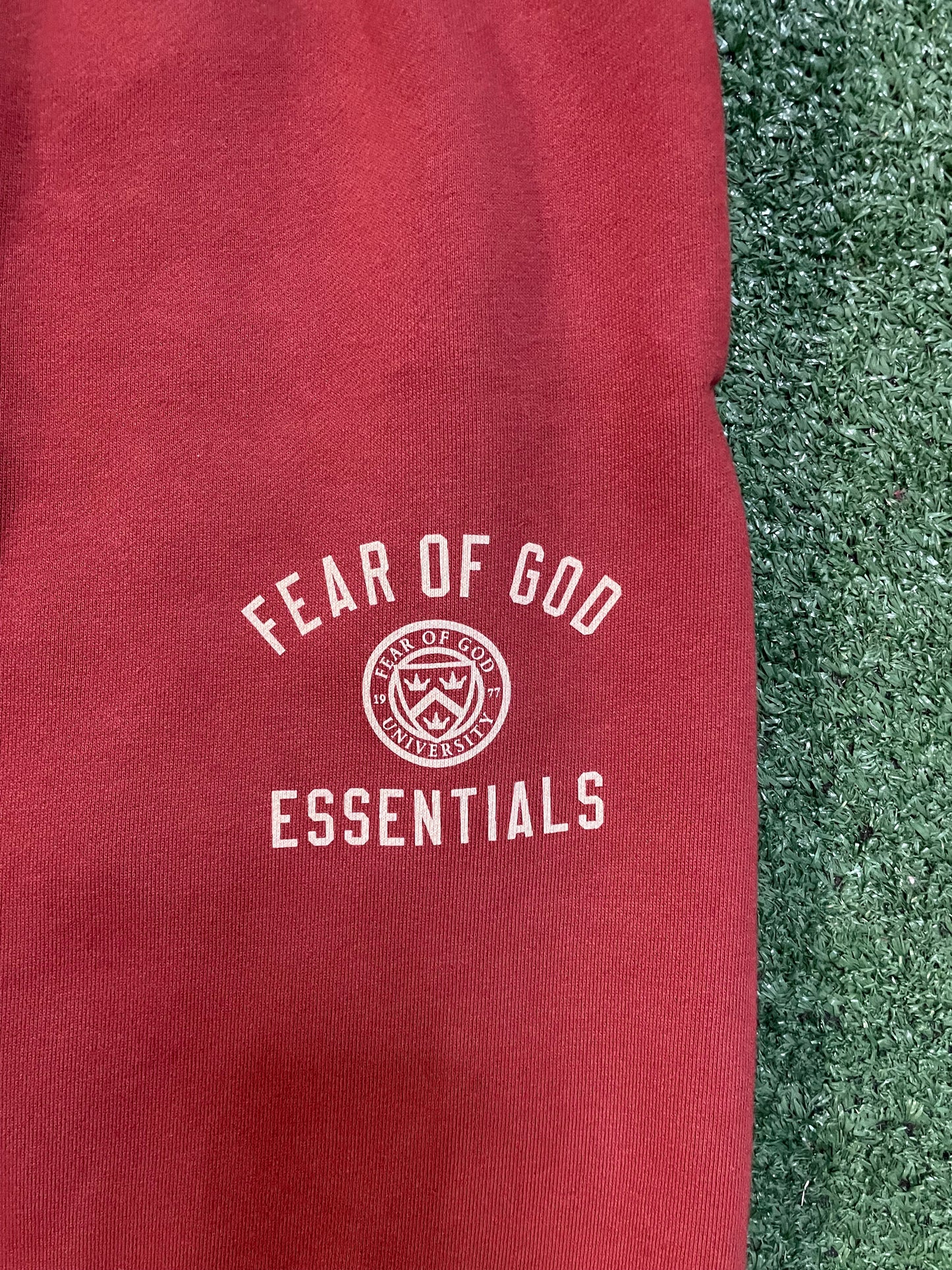 Fear of God ESSENTIALS Crimson University Fleece Relaxed Sweatpants