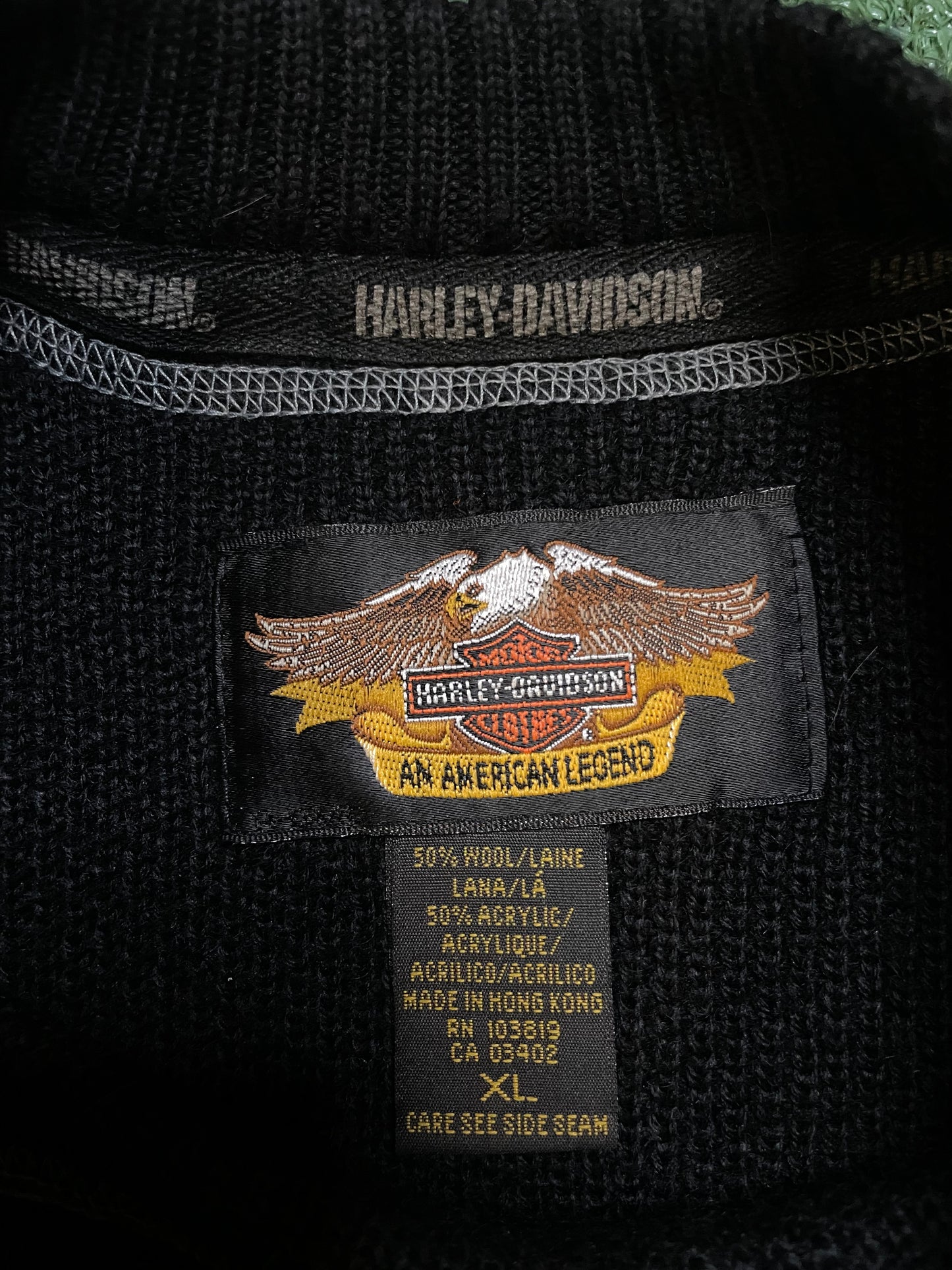 Harley Davidson black and grey knit crewneck