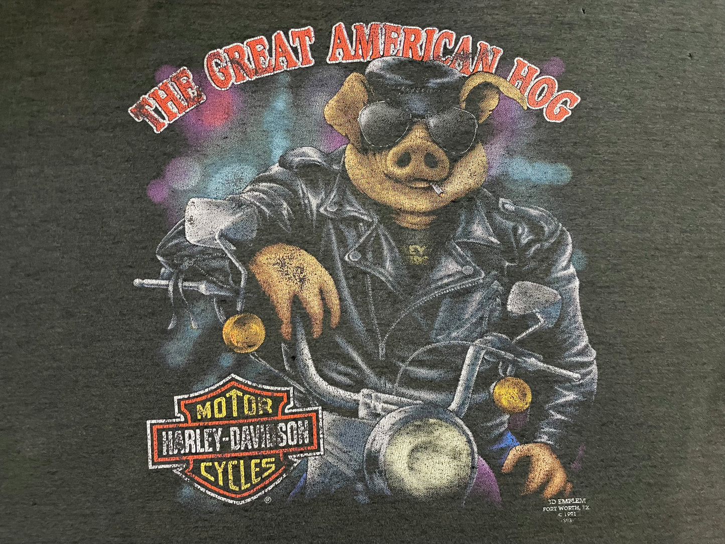 Vintage 1990s 3D Emblem The Great American Hog Harley Davidson tee