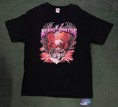 Vintage 1990s Ride with Pride eagle cowhide and chrome tee