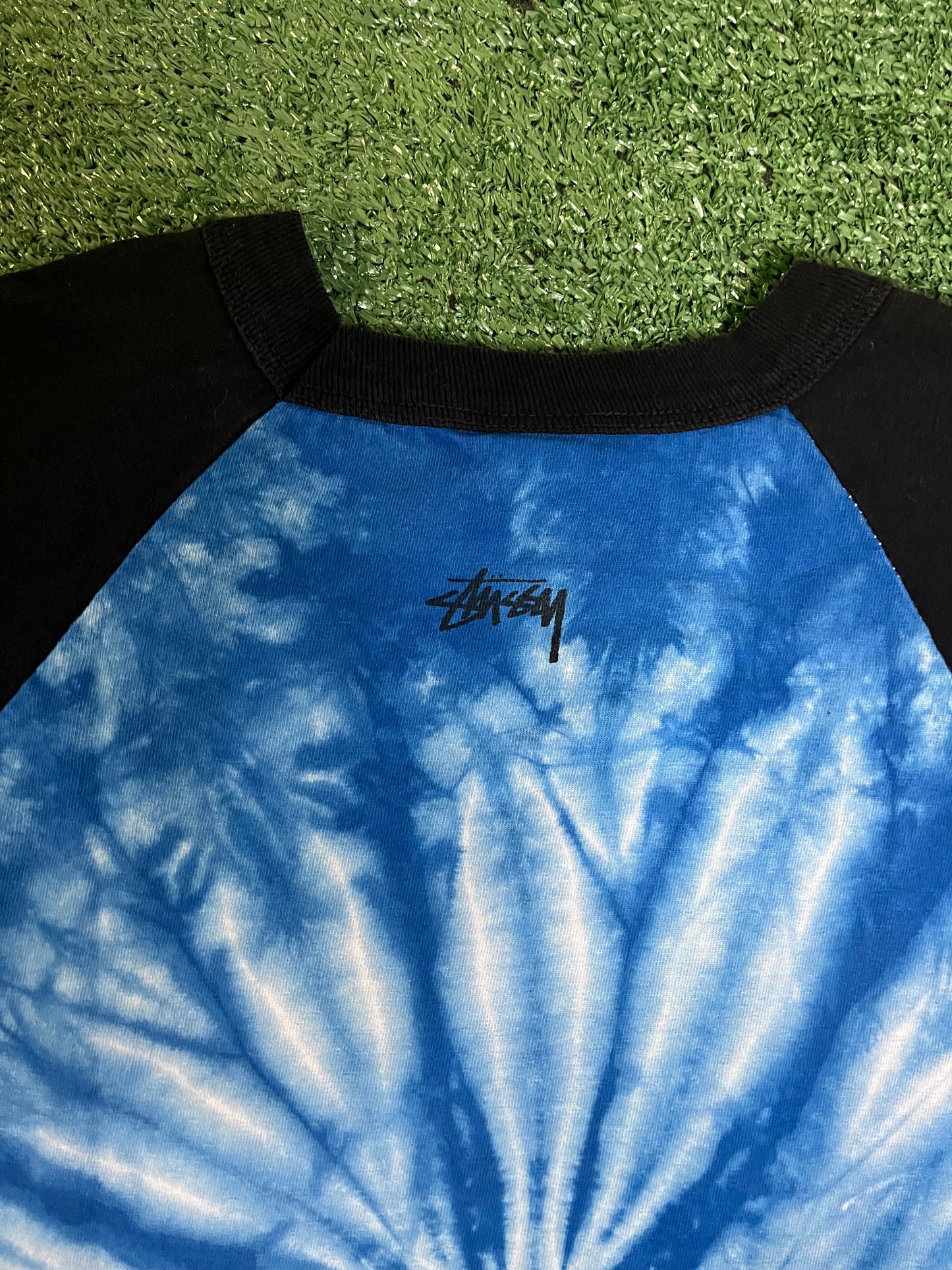 Stussy blue tie dye baseball tee