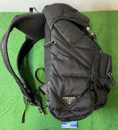 Prada Re-Nylon Padded Backpack With Hood In Black