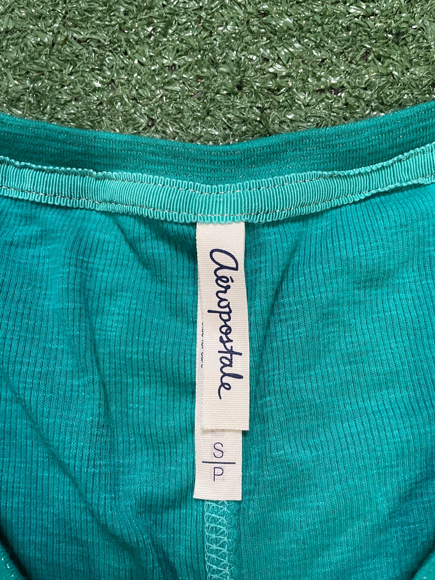 Aeropostale teal ribbed henley top