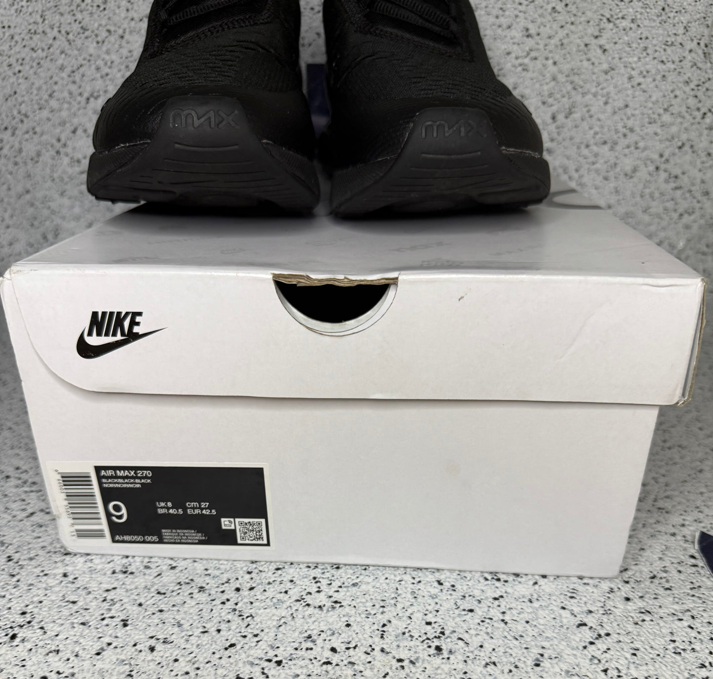Nike Air Max 270 Triple Black 9 Men/10.5 Women “Preowned”