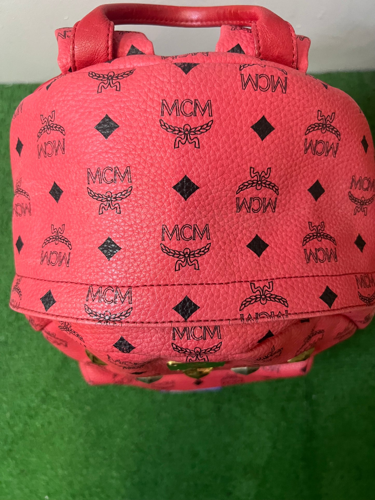 MCM visetos leather studded red backpack