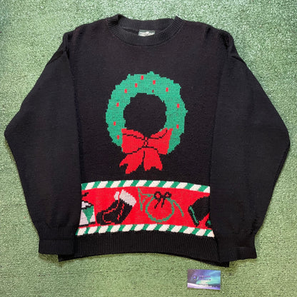 Vintage Cabin Creek wreath knit crewneck