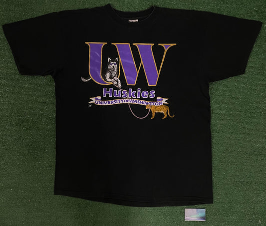 Vintage 1990s UW Huskies University of huskies dog walk  tee