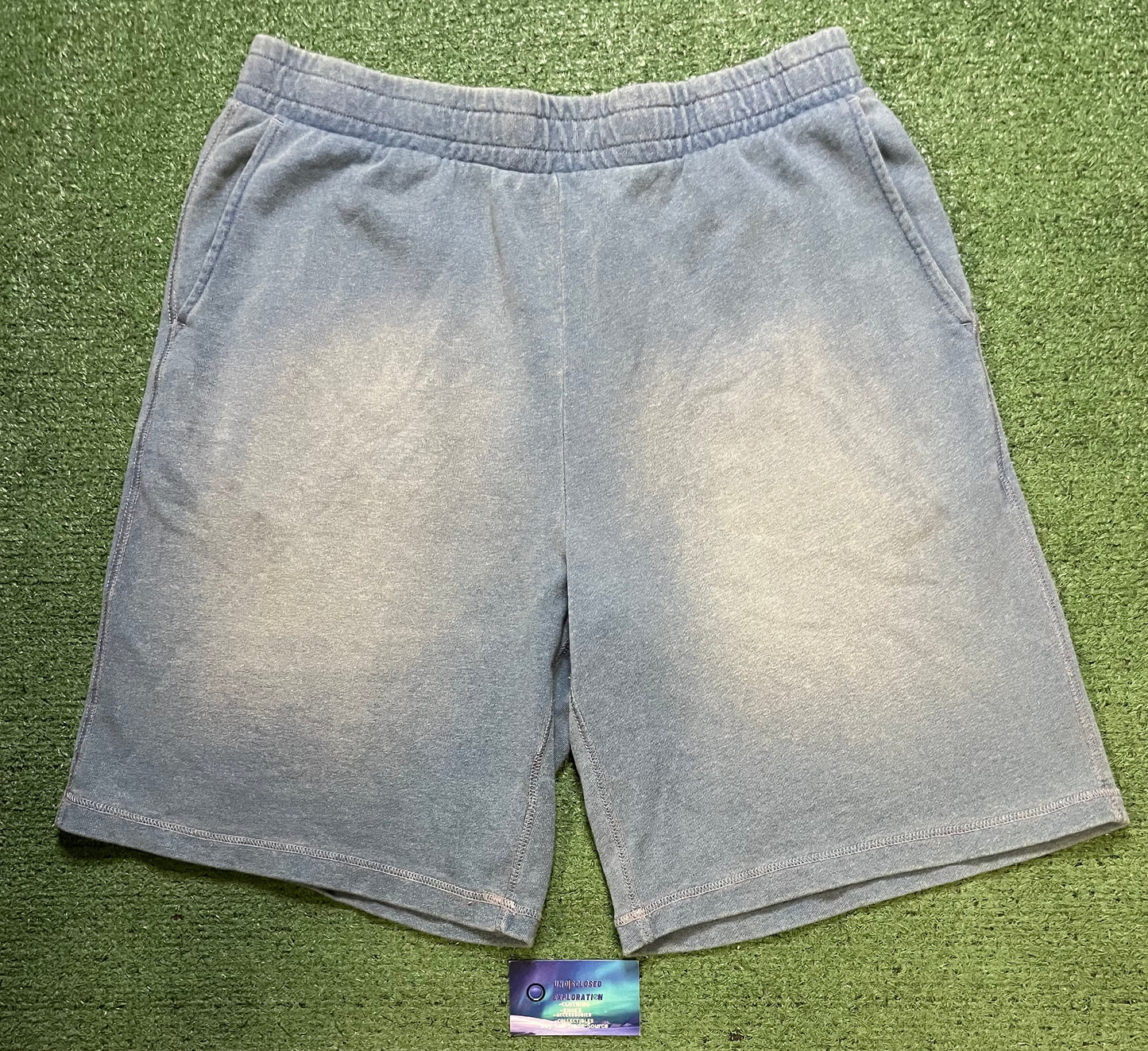 Blue stone wash sweat shorts