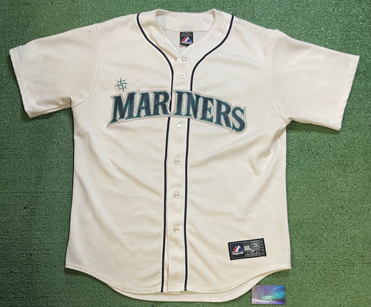 Seattle Mariners embroidered stitched white & blue jersey