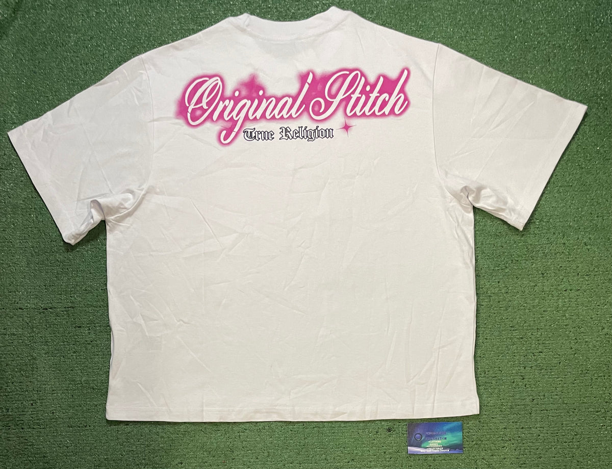 True Religion original stitch  white & pink tee