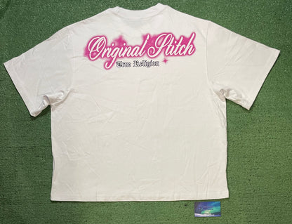 True Religion original stitch  white & pink tee