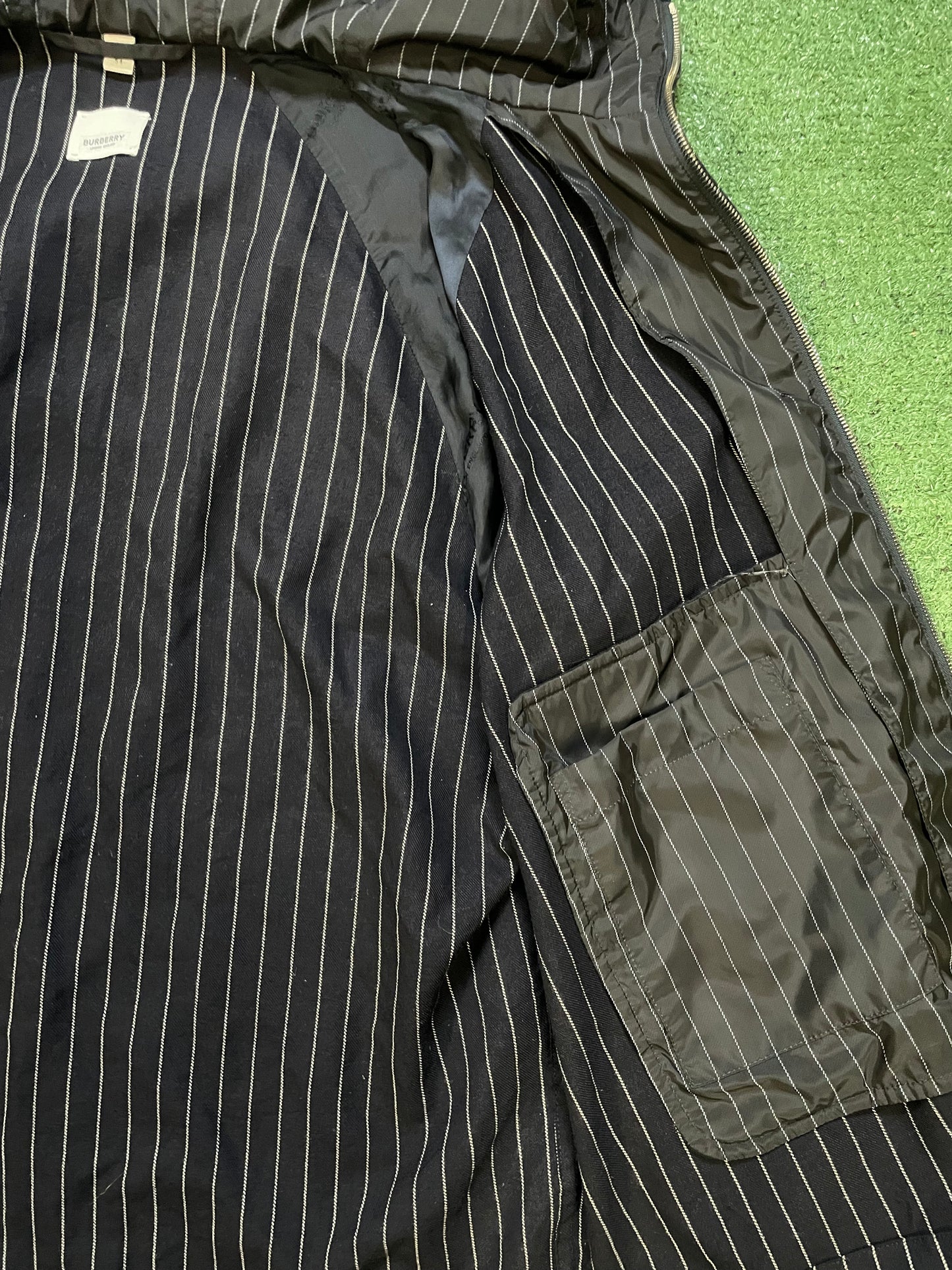 Burberry navy and white pinstripe jacket