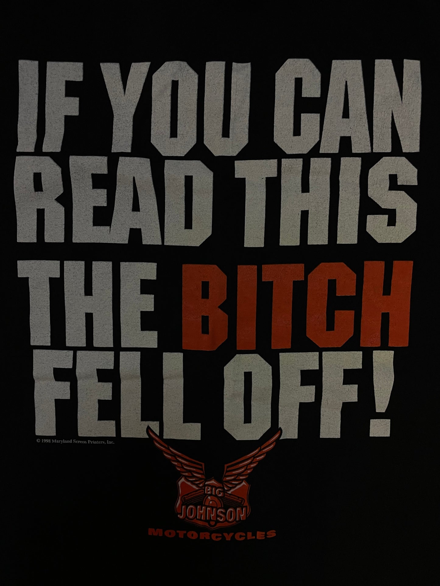 Vintage 1990s Big Johnson  Motorcycles the bitch fell off motorcycle tee