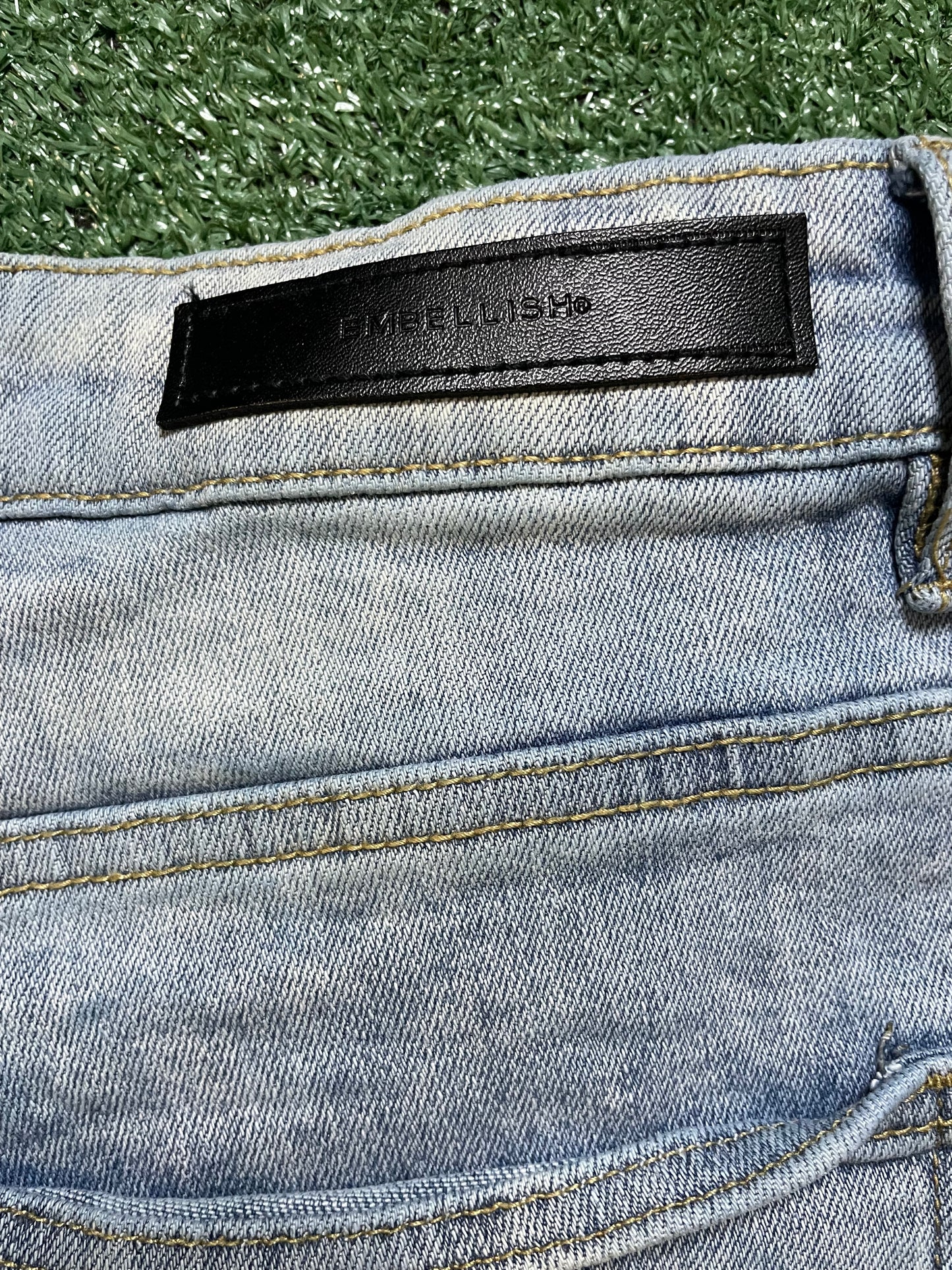 Embellish light wash distressed jeans