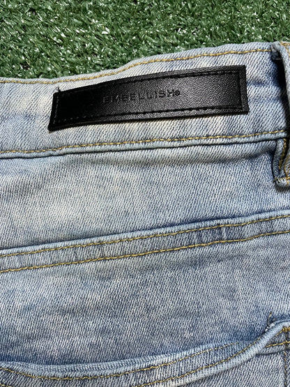 Embellish light wash distressed jeans