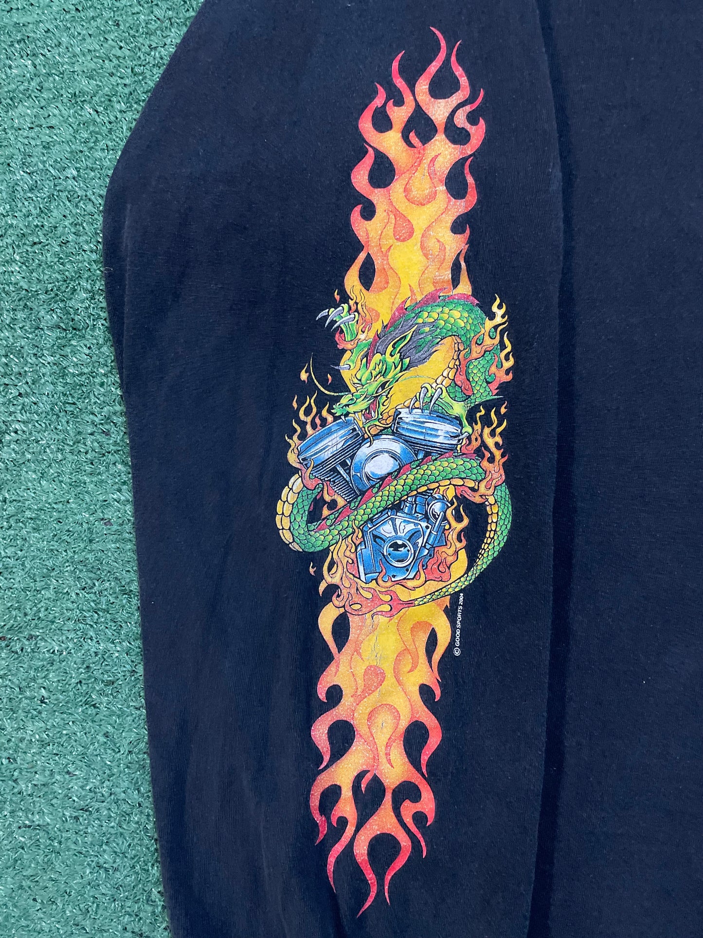 Vintage 2000s Flaming dragon biker longsleeve
