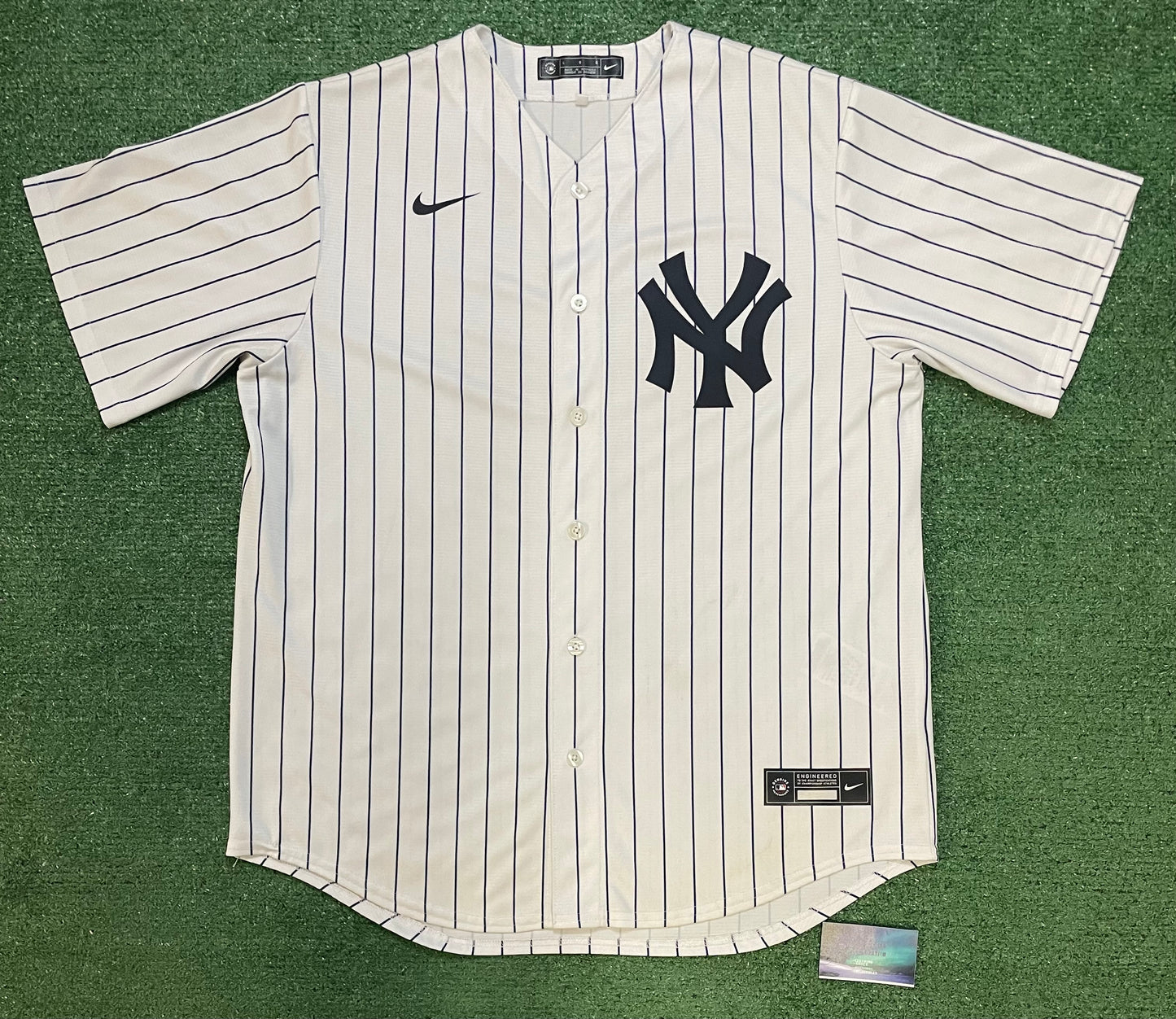 New York Yankees pinstripe white and navy jersey