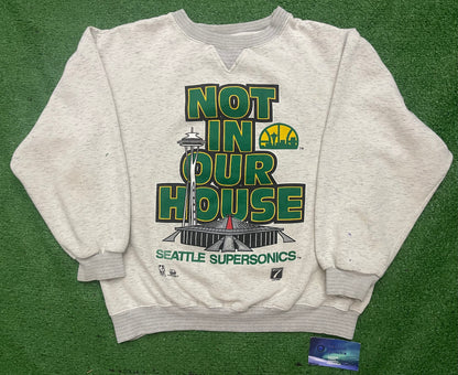 Vintage Seattle SuperSonics Not In Our House Playoff Crewneck