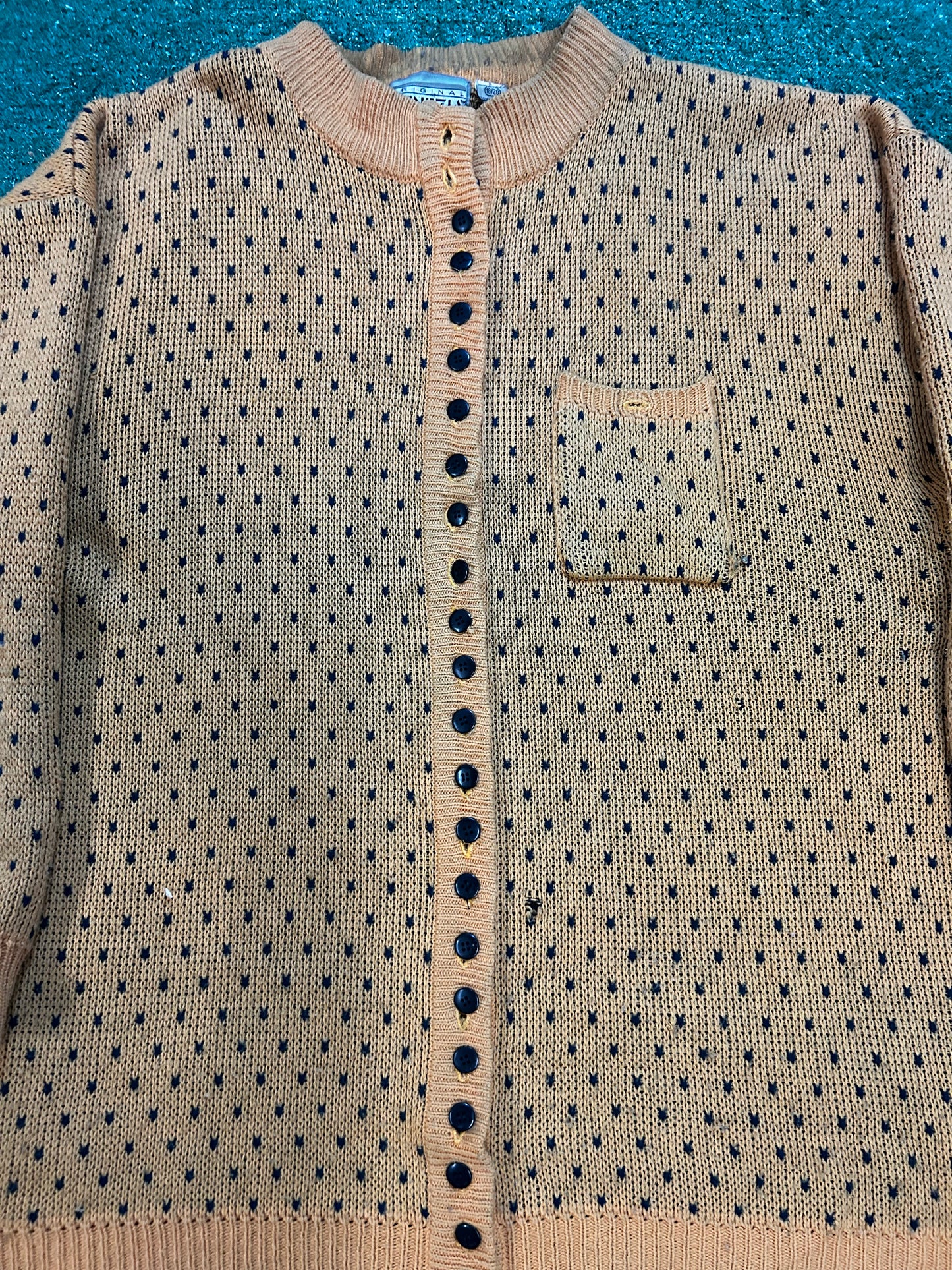 Vintage 1980s mustard polka dot cardigan