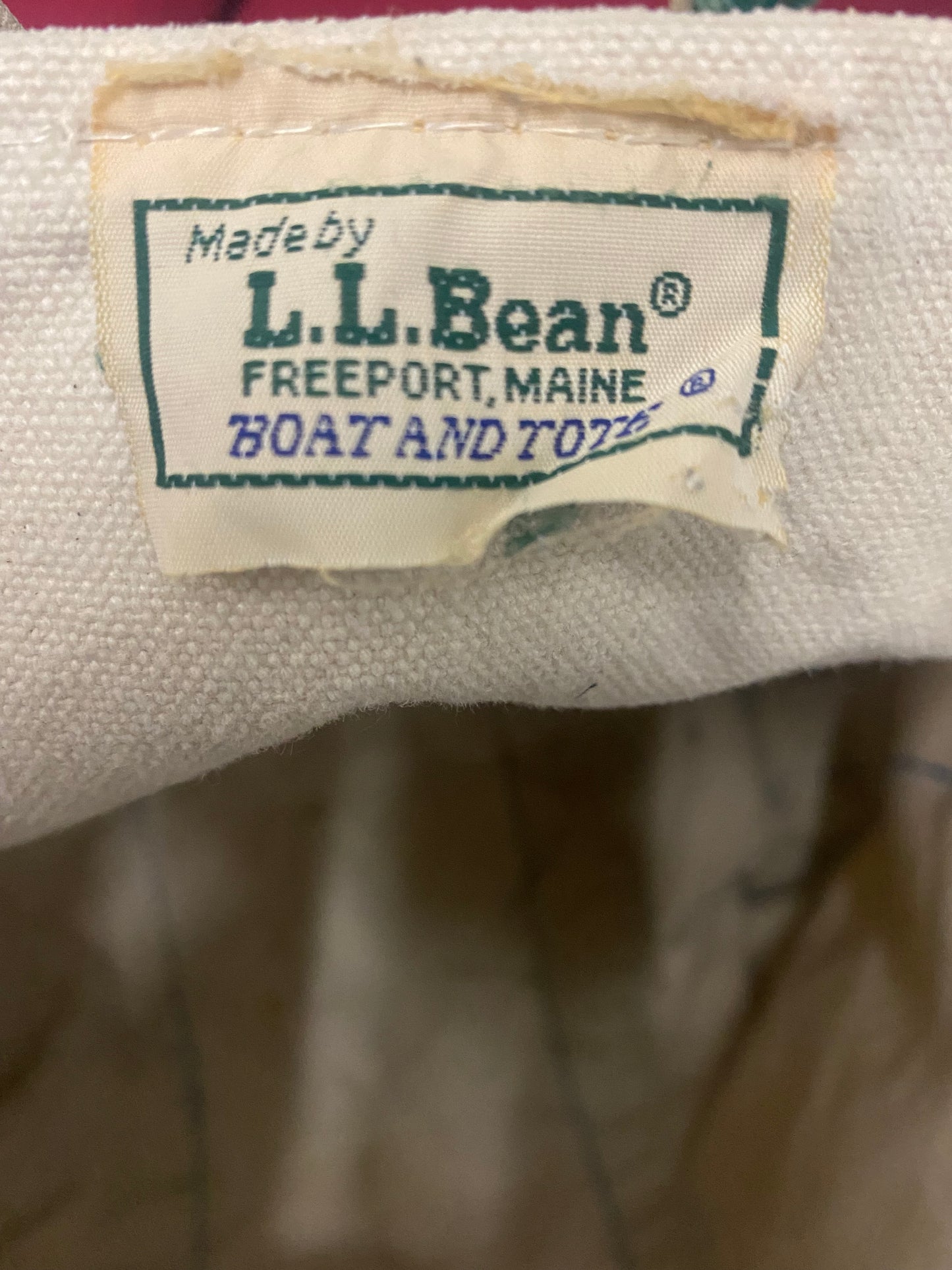 Vintage L.L Bean Boat And Tote Green Trim And Cream Canvas Tote Made In USA