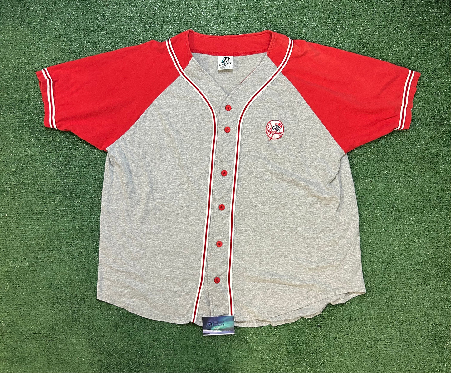 Vintage 1990s New York Yankees MLB Grey and red baseball jersey