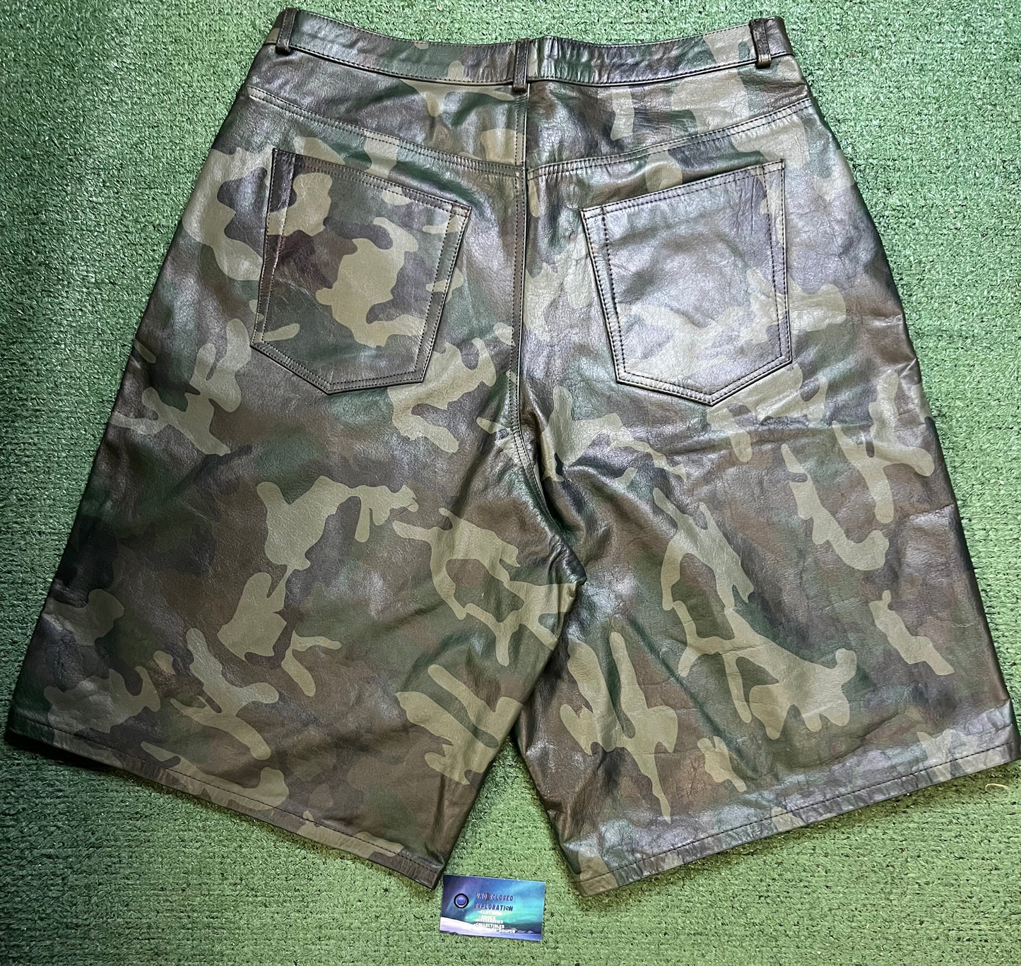 GV Gallery raspberry hills camo leather shorts